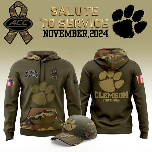 Clemson Tigers Camo 2024 Salute to Service Club Fleece Pullover Hoodie