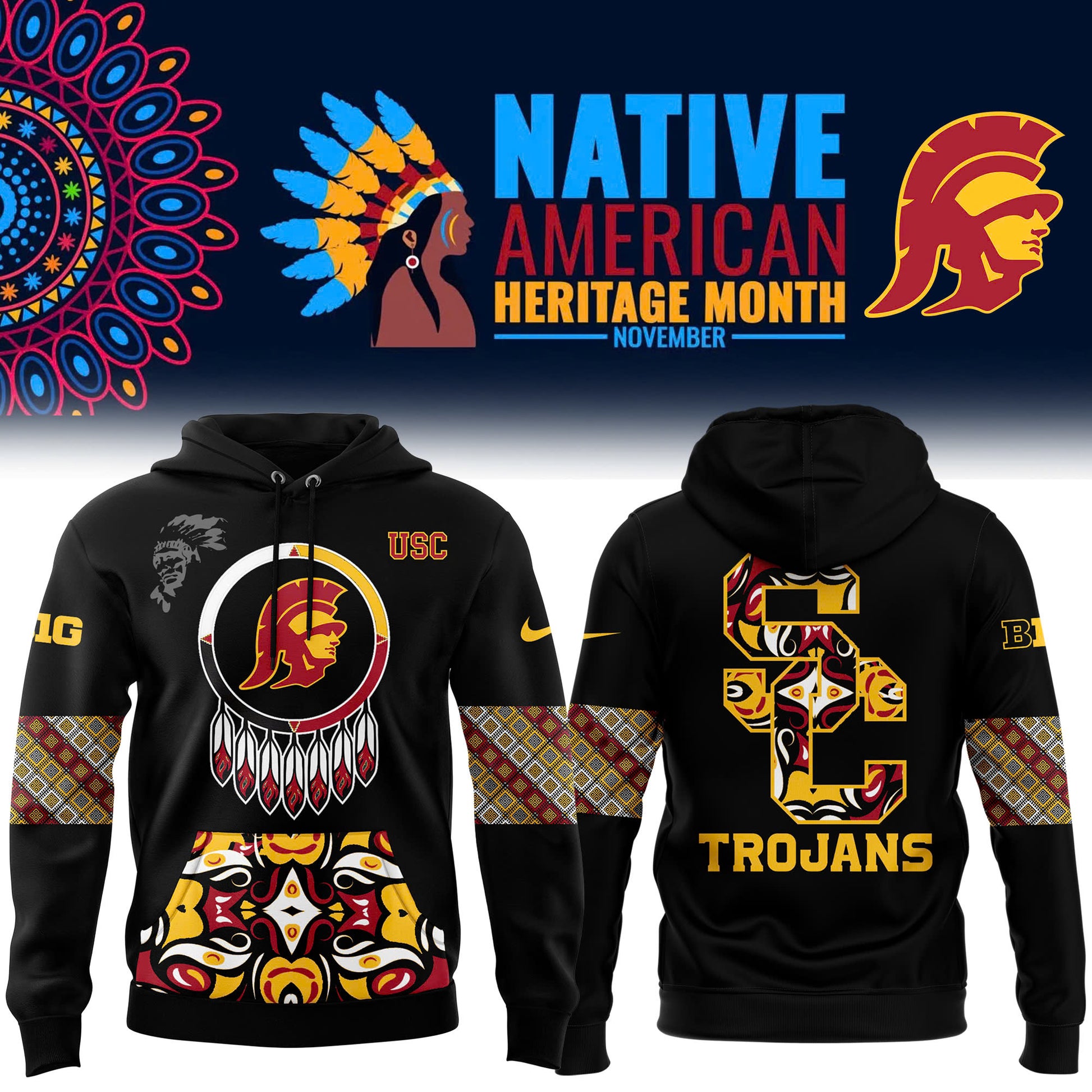 FULL TEAMS NCAA Football Nike 2024 Native American Heritage Month Premium Limited Pullover Hoodie Collection