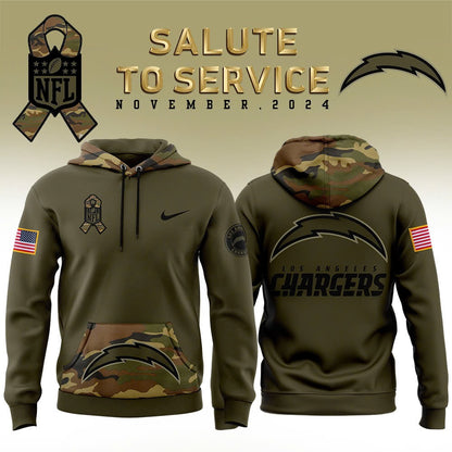 Los Angeles Chargers Camo 2024 Salute to Service Club Fleece Pullover Hoodie