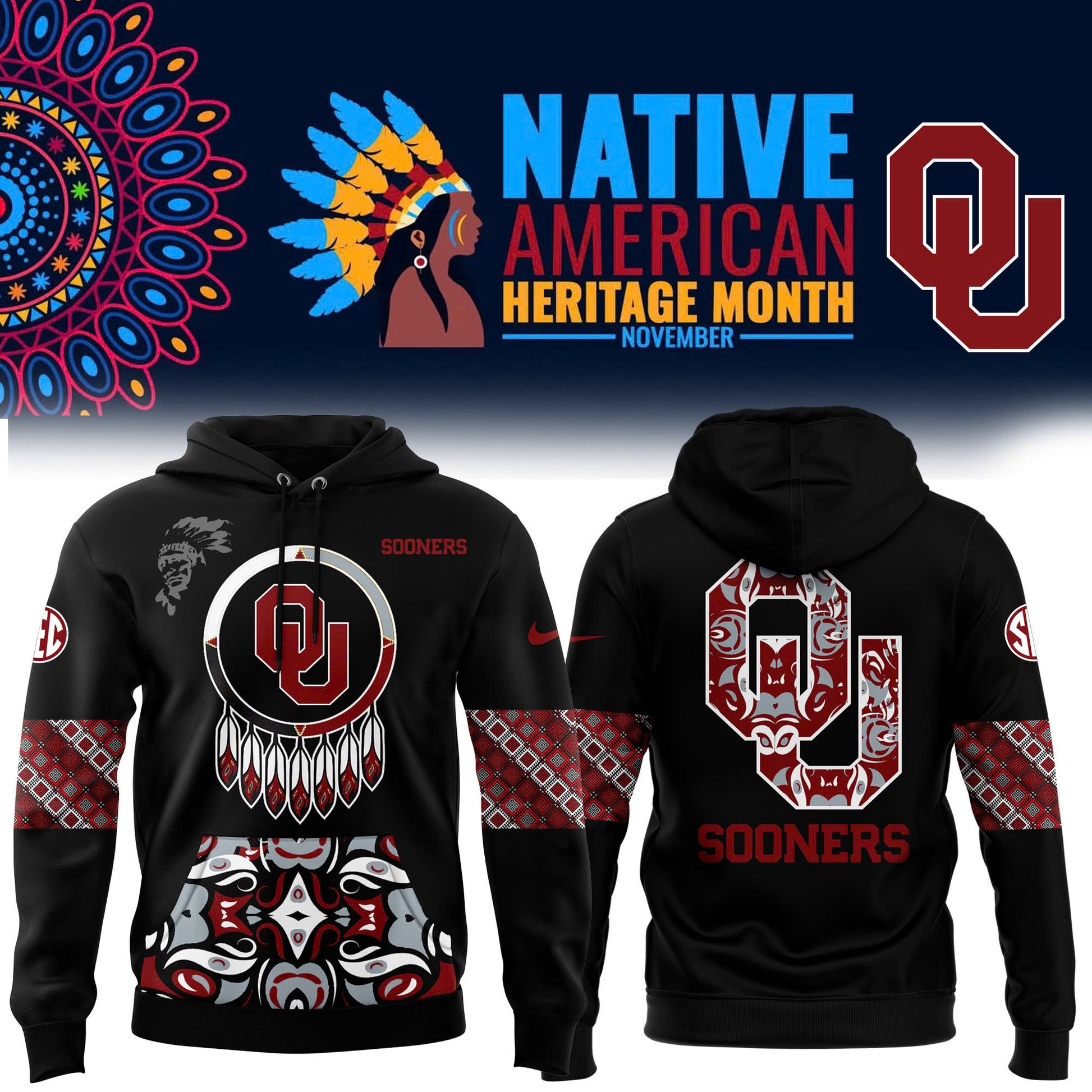 FULL TEAMS NCAA Football Nike 2024 Native American Heritage Month Premium Limited Pullover Hoodie Collection