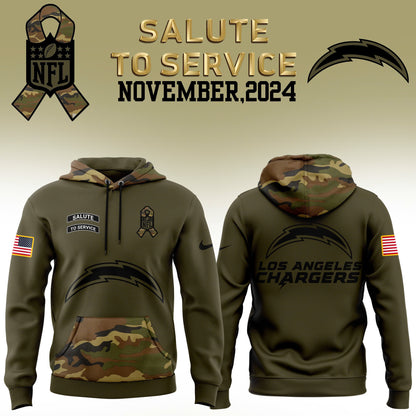 Los Angeles Chargers Camo 2024 Salute to Service Club Fleece Pullover Hoodie