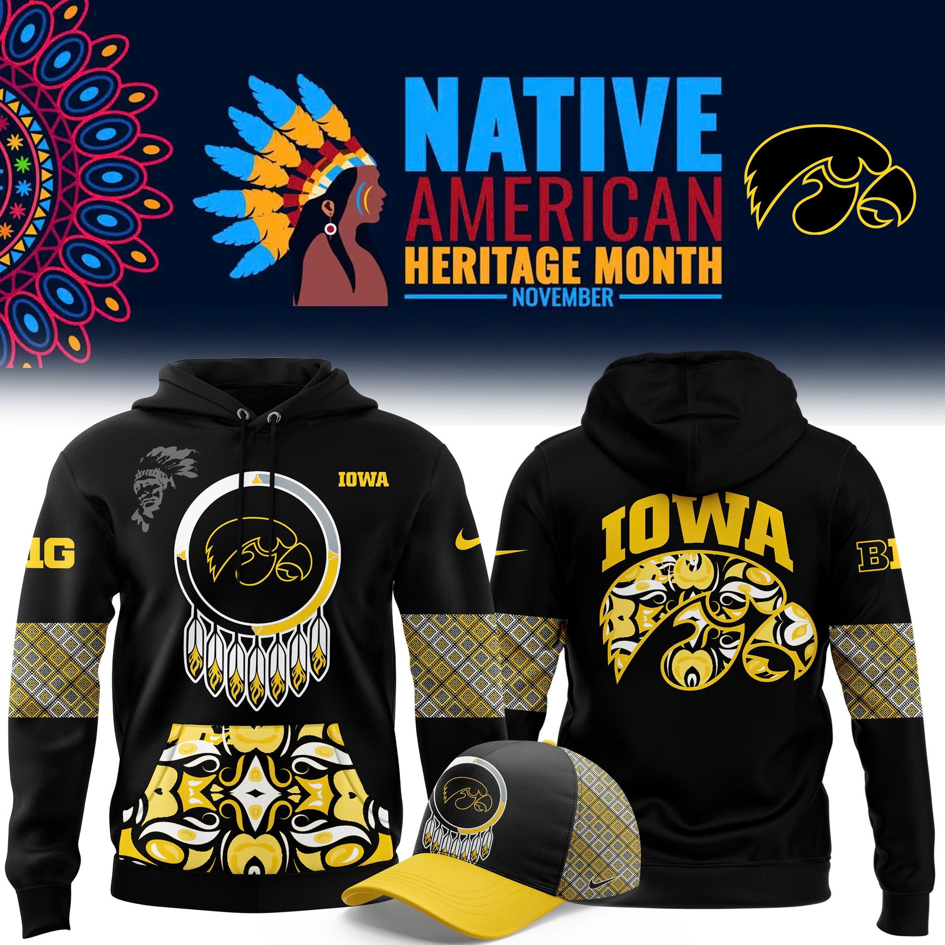 FULL TEAMS NCAA Football Nike 2024 Native American Heritage Month Premium Limited Pullover Hoodie Collection