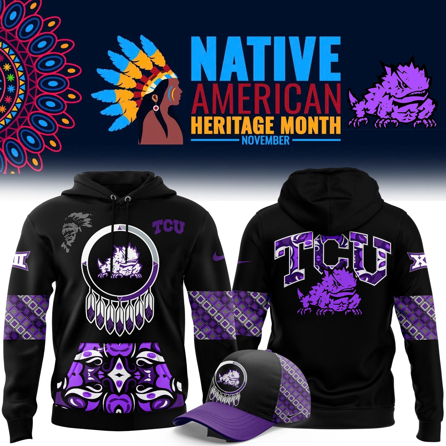 FULL TEAMS NCAA Football Nike 2024 Native American Heritage Month Premium Limited Pullover Hoodie Collection