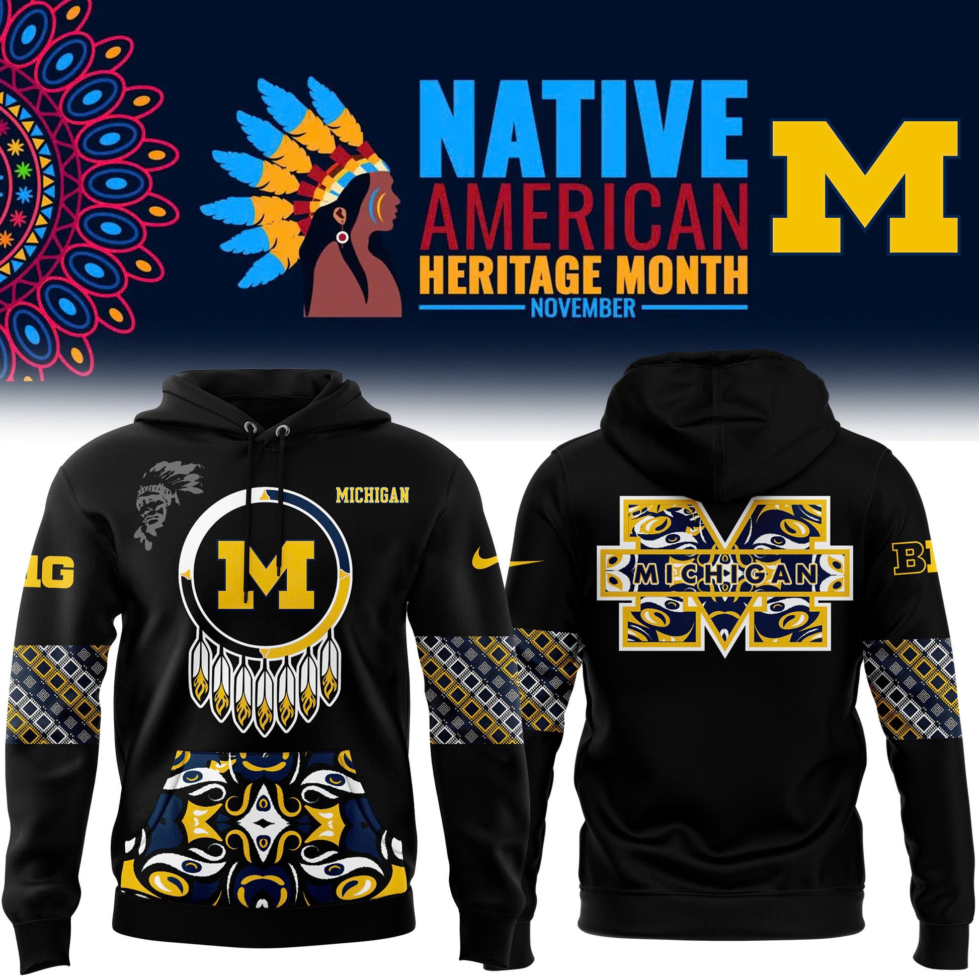 FULL TEAMS NCAA Football Nike 2024 Native American Heritage Month Premium Limited Pullover Hoodie Collection