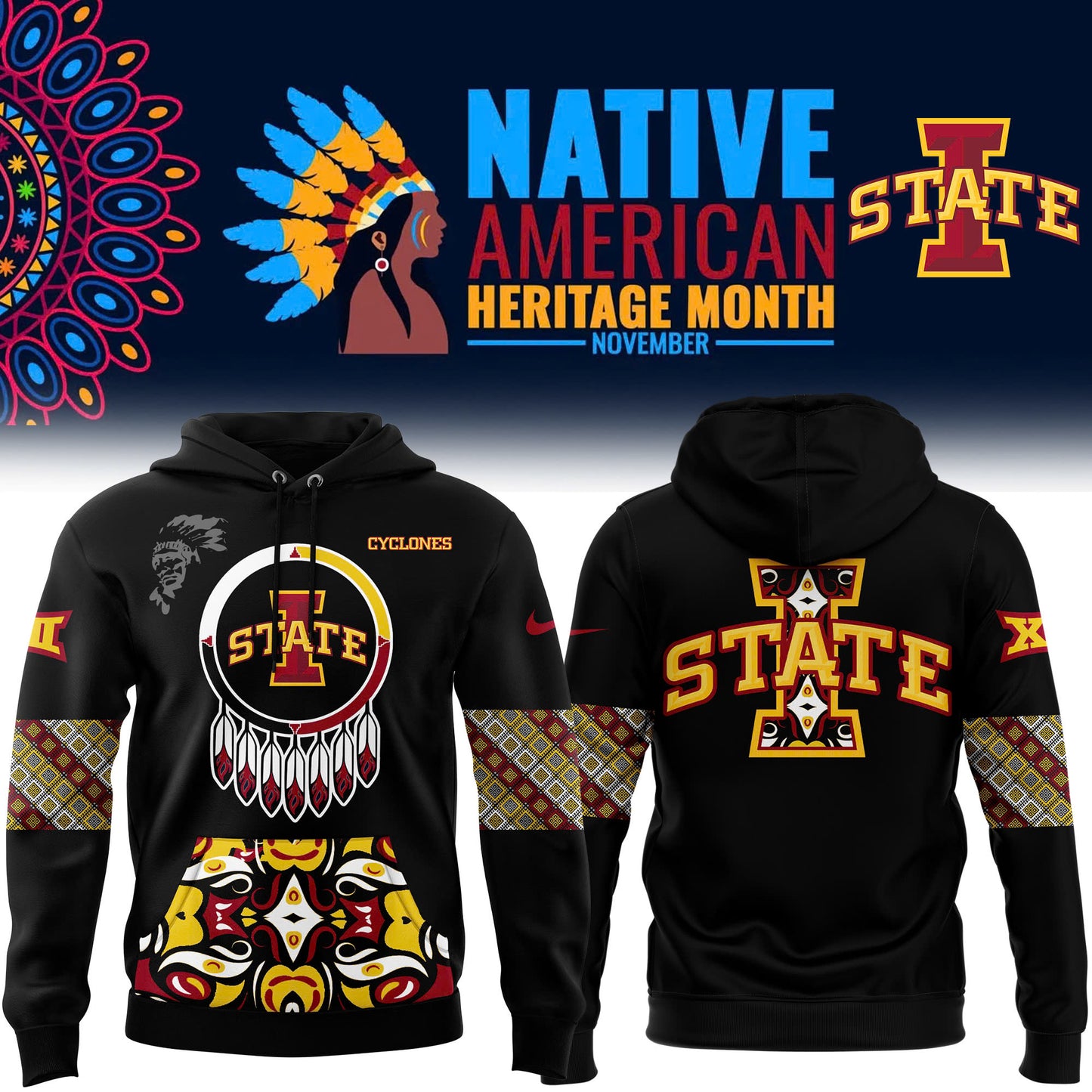 FULL TEAMS NCAA Football Nike 2024 Native American Heritage Month Premium Limited Pullover Hoodie Collection