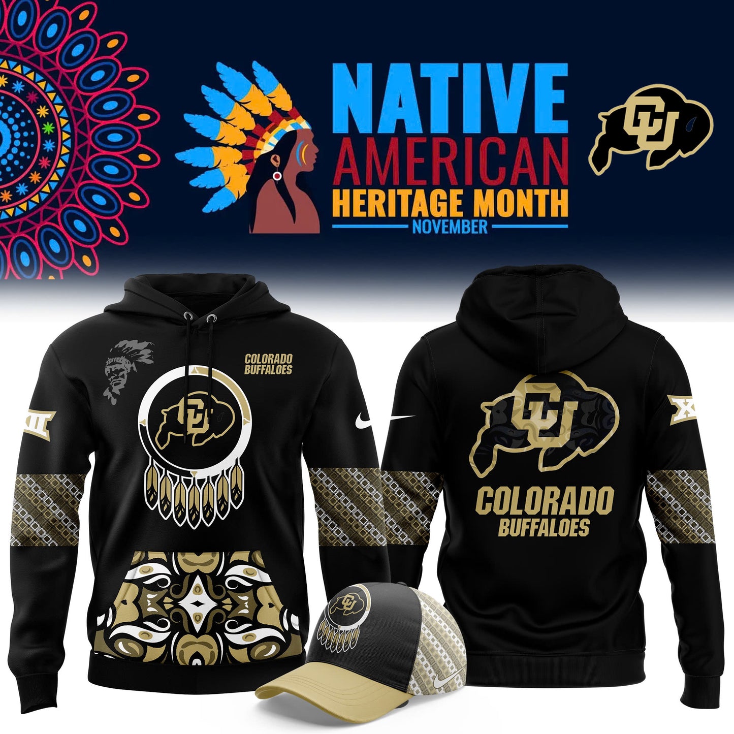 FULL TEAMS NCAA Football Nike 2024 Native American Heritage Month Premium Limited Pullover Hoodie Collection