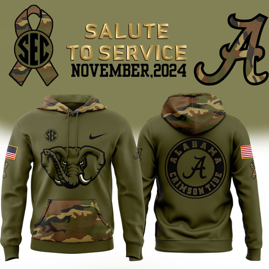 Alabama Crimson Tide Football Camo 2024 Salute to Service Club Fleece Pullover Hoodie