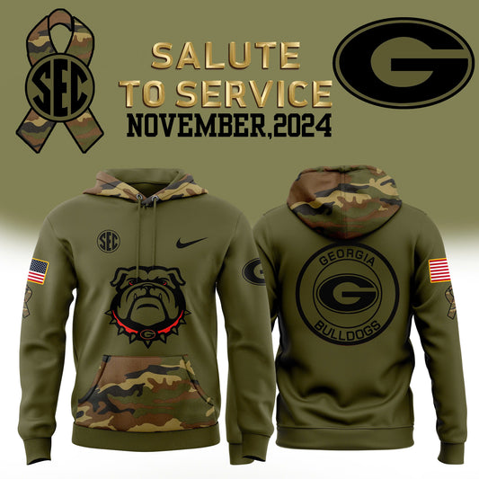 Georgia Bulldogs Football Camo 2024 Salute to Service Club Fleece Pullover Hoodie