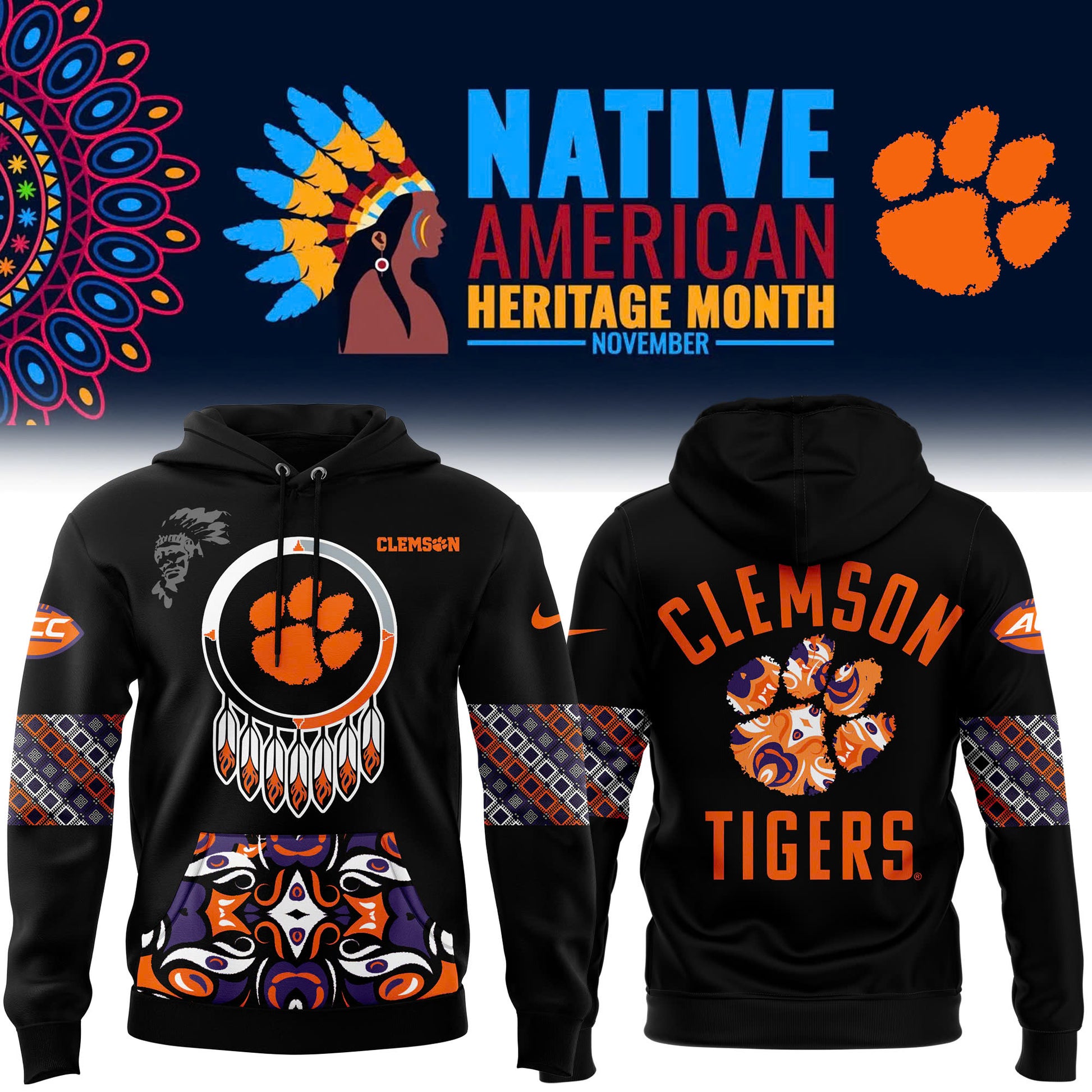 FULL TEAMS NCAA Football Nike 2024 Native American Heritage Month Premium Limited Pullover Hoodie Collection