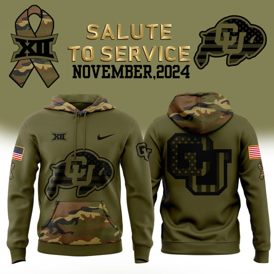 Colorado Buffaloes Football Camo 2024 Salute to Service Club Fleece Pullover Hoodie