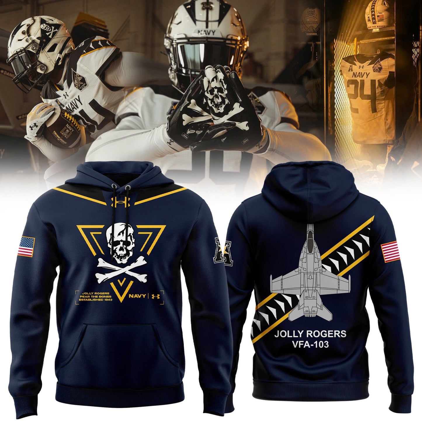 Jolly Rogers Navy Midshipmen football 2024 Hoodie