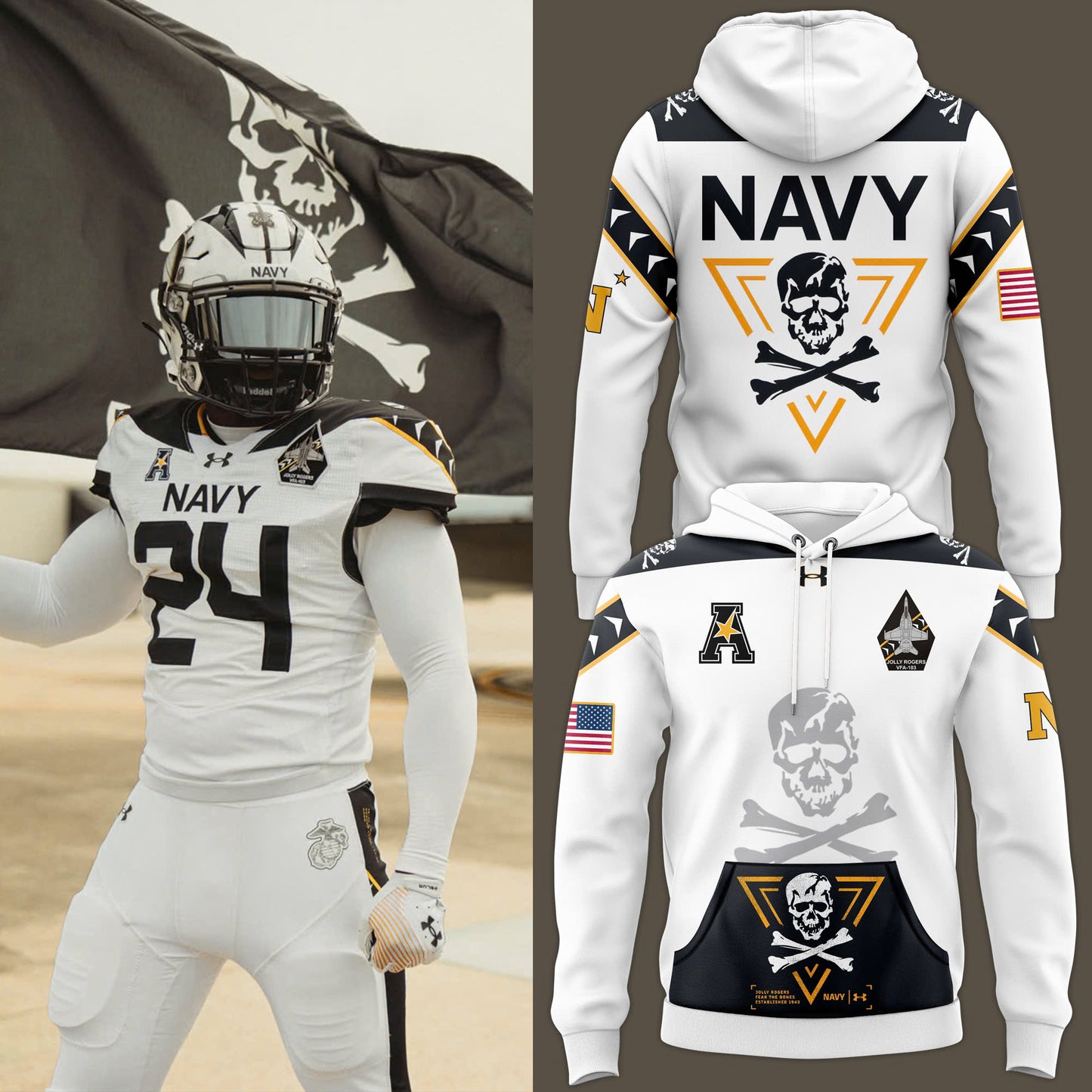 Navy Midshipmen football Jolly Rogers 2024 Hoodie