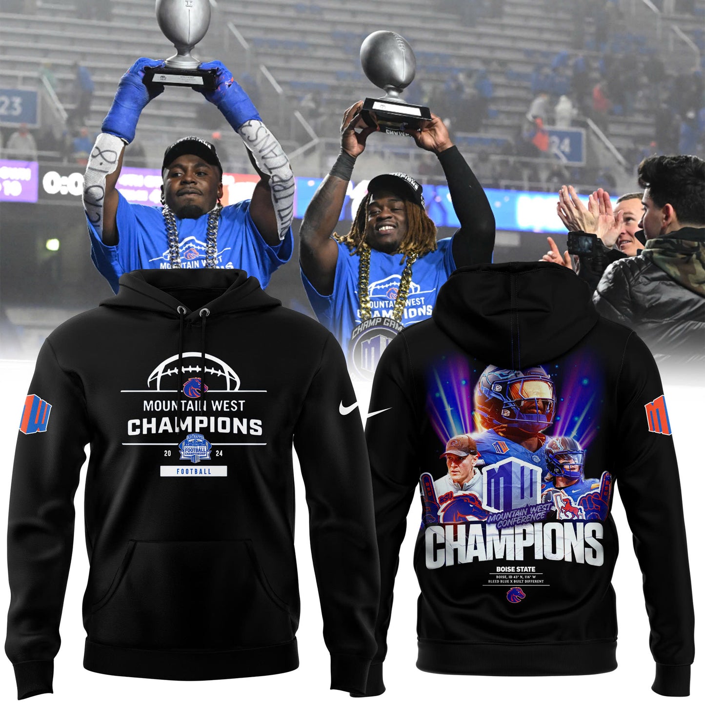 Men’s Boise State Football 2024 Mountain West Champions Premium Limited Pullover Hoodie