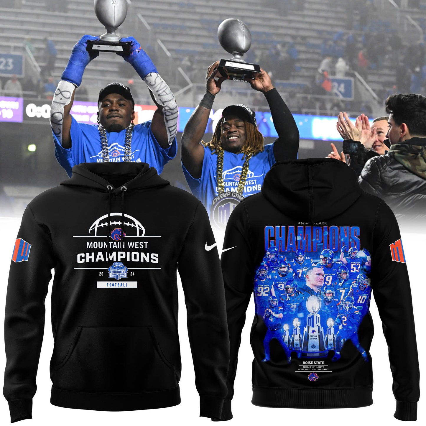 Men’s Boise State Football 2024 Mountain West Champions Premium Limited Pullover Hoodie