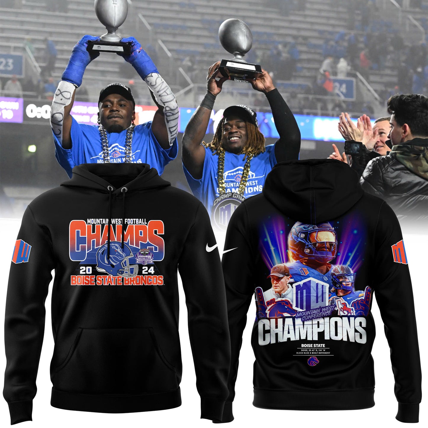 Men’s Boise State Football 2024 Mountain West Champions Premium Limited Pullover Hoodie