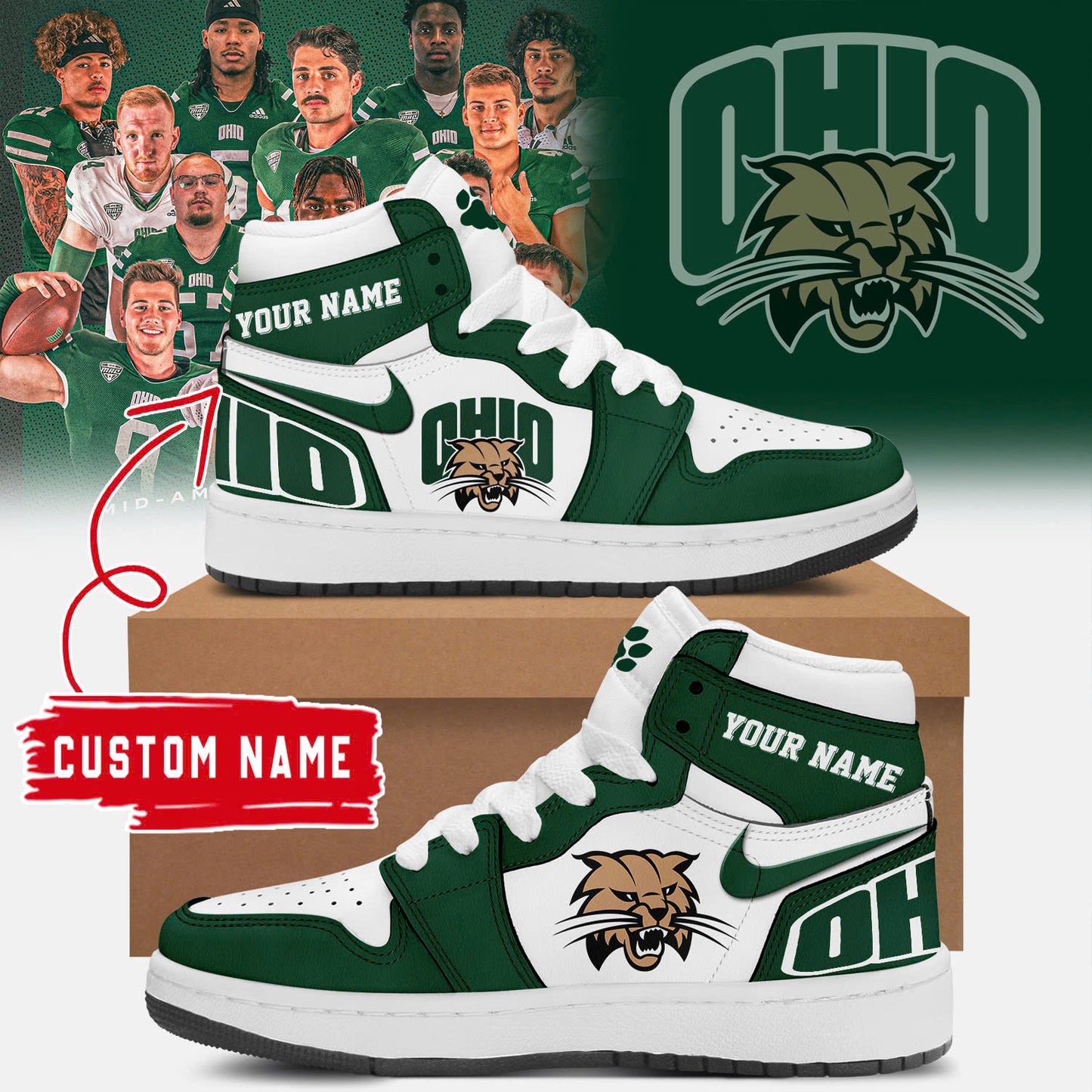 Special Edition 2024 MAC Champions Ohio Bobcats football Shoes