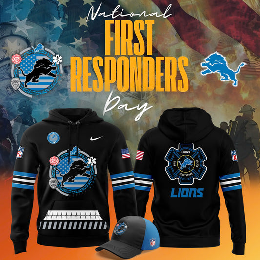 Men’s Detroit Lions NFL 2024 National First Responders Law Enforcement Appreciation Day Premium Limited Pullover Hoodie