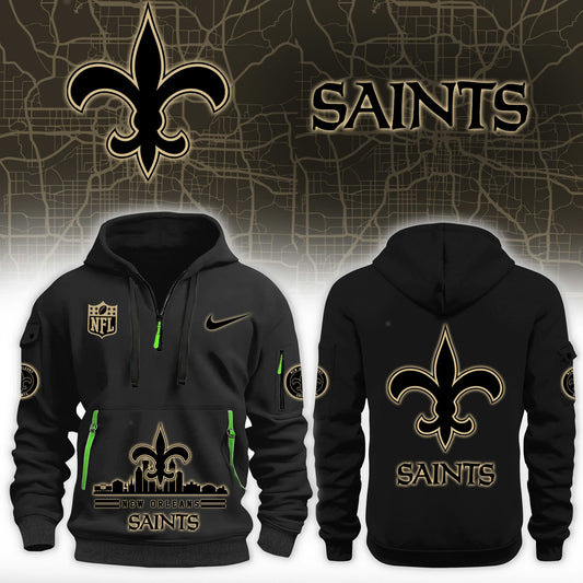 New Orleans Saints Skyline Black H115 Half Zip Hoodie Limited