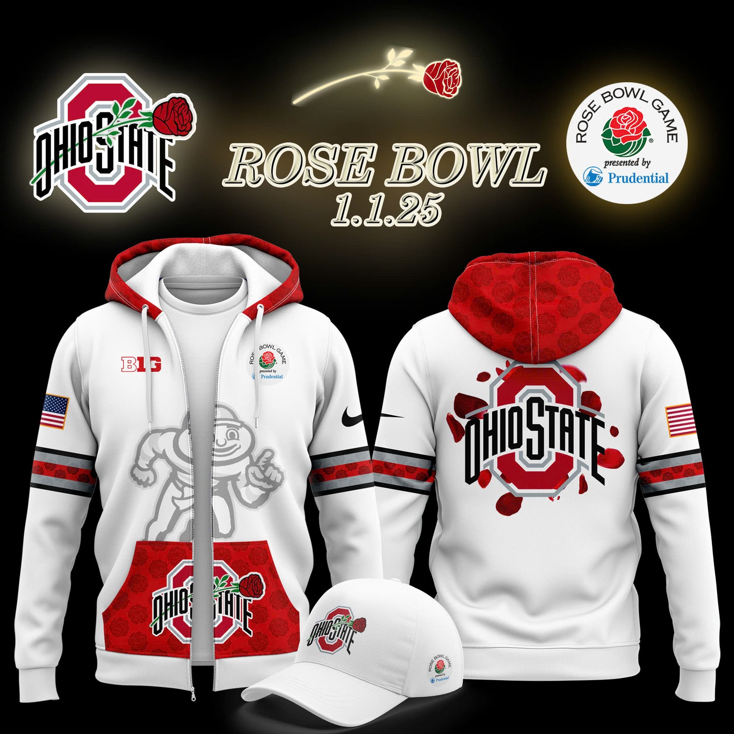 Ohio State Buckeyes Rose Bowl Game 2025 Zip Hoodie