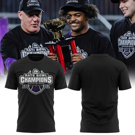 Kansas State Wildcats Football 2024 Rate Bowl Champions Short Sleeve Shirt