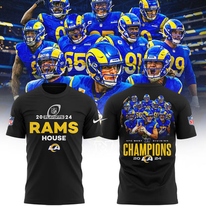 Los Angeles Rams 2024 NFC West Division Champions Locker Room Trophy T-Shirt