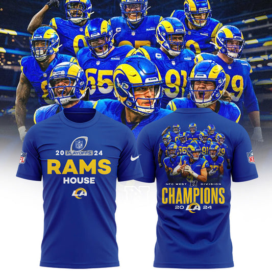 Los Angeles Rams 2024 NFC West Division Champions Locker Room Trophy T-Shirt