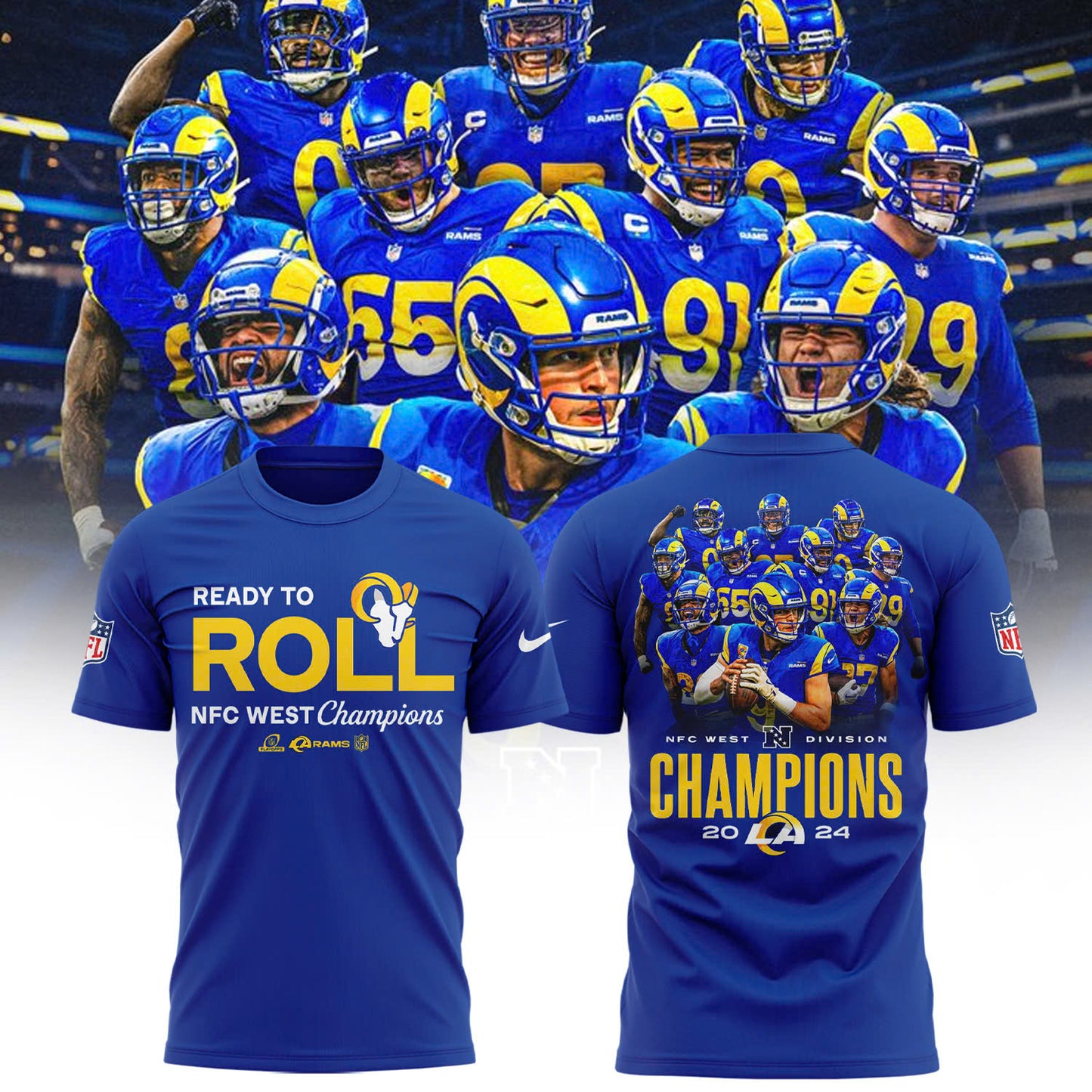 Los Angeles Rams 2024 NFC West Division Champions Locker Room Trophy T-Shirt