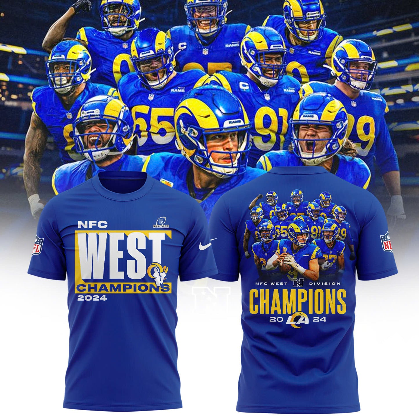 Los Angeles Rams 2024 NFC West Division Champions Locker Room Trophy T-Shirt