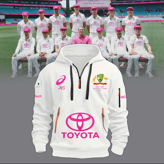 Australia National Cricket Pink Test Polo New Hoodie Limited Edition Half Zip Hoodie