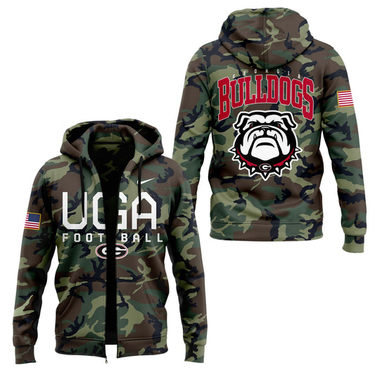 Georgia Bulldogs football Camo 2024 Salute to Service Zip Hoodie