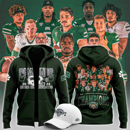 Ohio Bobcats football MAC Champions 2024 Zip Hoodie