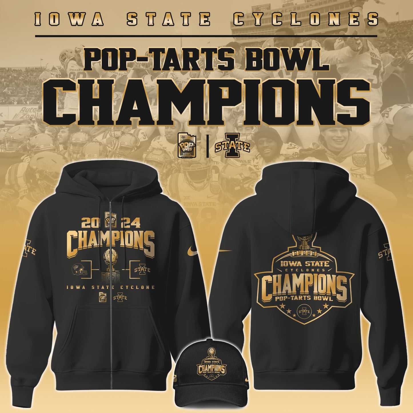 Iowa State Cyclones NCAA Pop-Tarts Bowl Champions Limited Edition Zip Hoodie 2024